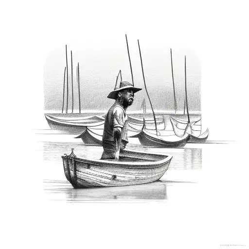 Man carrying boats tattoo design idea
