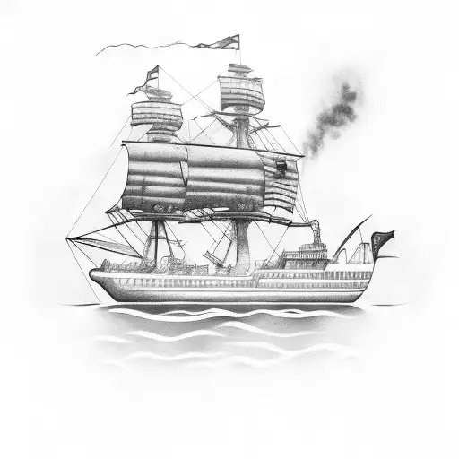 ship on fire tattoo design idea