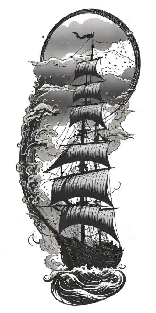 Viking longship sailing on rough seas tattoo design idea