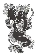 	Name with Ganesha Outline: 	•	Imagine a simplified outline of Lord Ganesha, focusing on key elements like his head, tru tattoo design idea