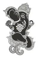 	Name with Ganesha Outline: 	•	Imagine a simplified outline of Lord Ganesha, focusing on key elements like his head, tru tattoo design idea