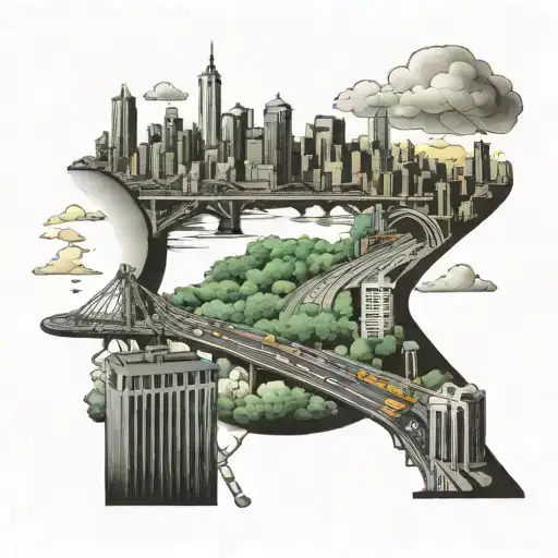 New york city view with interstate 95 , 2004, R.I.P spooky , FDR drive , cross ,  Dice, with cloud filler  tattoo design idea