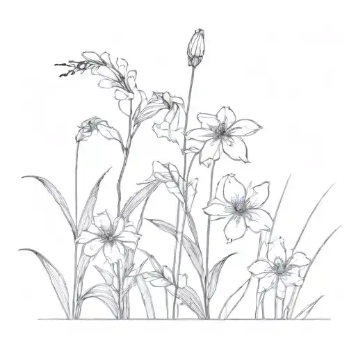 A serene scene of wildflowers gently swaying in the wind, symbolizing surrender and peace tattoo design idea