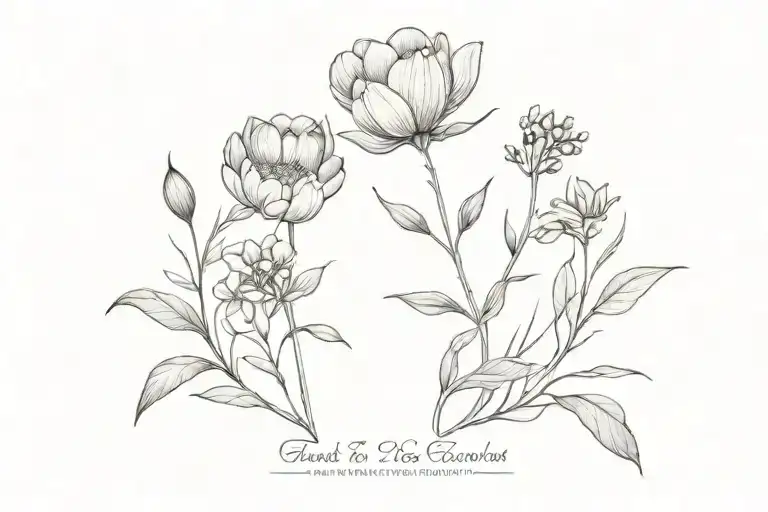 A subtle design of a wildflower blooming alongside the words 'Trust in the Lord with all your heart' from Proverbs 3:5-6 tattoo design idea