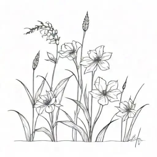 A serene scene of wildflowers gently swaying in the wind, symbolizing surrender and peace tattoo design idea