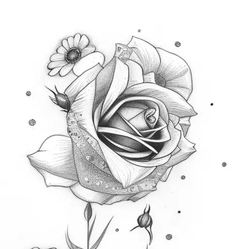 moon with rose, poppy, daffodil, and daisy tattoo design idea