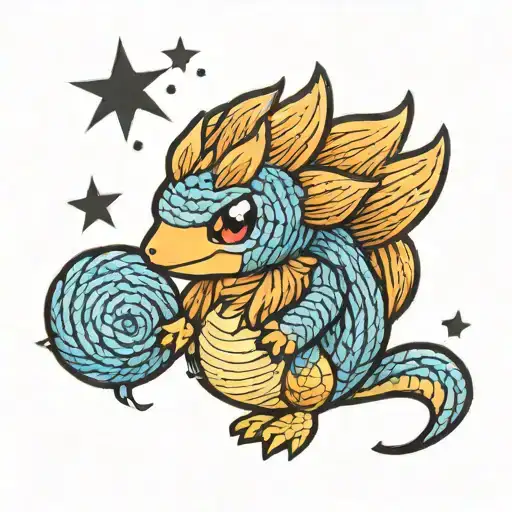 a tattoo of the Pokémon Cyndaquil made of yarn tattoo design idea