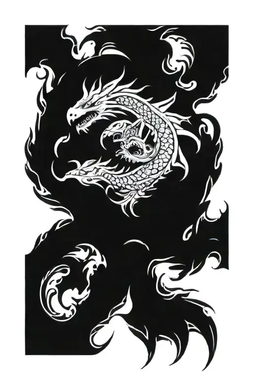 twin fire dragons forming a heart tattoo design idea