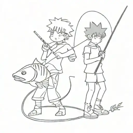 Gon and Killua inspired tattoo design featuring Gons fishing rod and Killua lighting  tattoo design idea