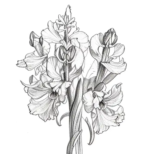 larkspur, narcissus, and gladiolus bouquet  tattoo design idea