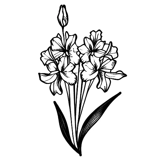 larkspur, narcissus, and gladiolus bouquet long stems  tattoo design idea