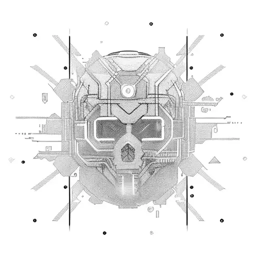 cyberpunk, processor, connections of neural networks tattoo design idea