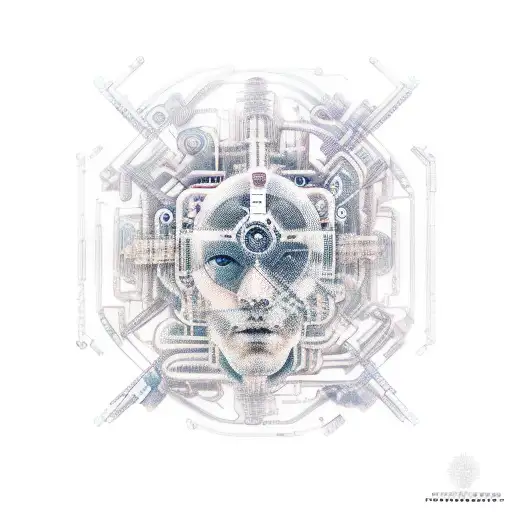 cyberpunk, processor, connections of neural networks tattoo design idea