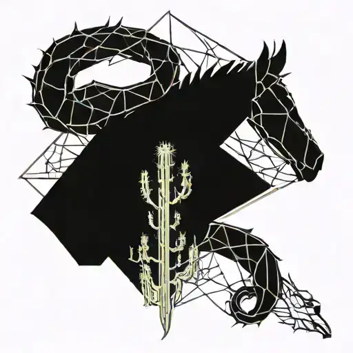 horsehead , cactus, vine, snake wrapped together tattoo design idea