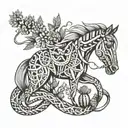 horse, cactus vine, snake wrapped tattoo design idea