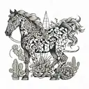 horse, cactus vine, snake wrapped tattoo design idea