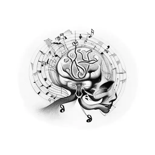 A tattoo combining music notes and brain neurons to represent the intersection of music and psychology tattoo design idea