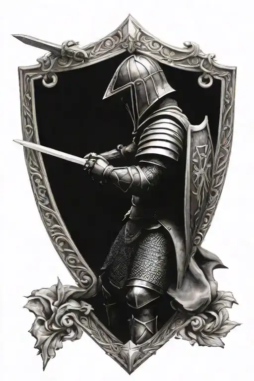 knight gladiator with shield tattoo design idea