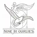 uirapuru with open wings and phrase "None but ourselves can free our minds" tattoo design idea