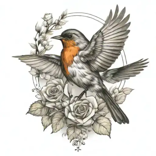 flying robin bird tattoo design idea