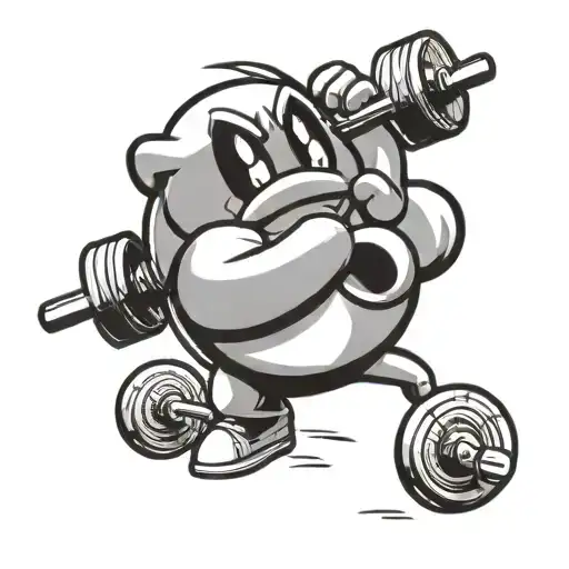 kirby from nintendo doing a barbell snatch tattoo design idea