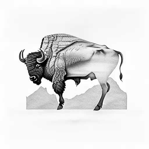 A full body silhouette of a bison with the flatirons from Boulder, Colorado inside the silhouette of the bison.  tattoo design idea