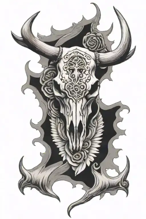 western bull skull tattoo design idea
