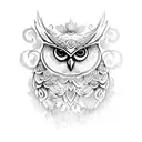 An ethereal owl perched on a baroque-style branch, with delicate filigree details tattoo design idea