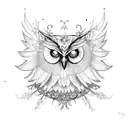 An ethereal owl perched on a baroque-style branch, with delicate filigree details tattoo design idea