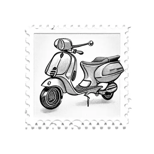 a stamp with a vespa scooter on it, vintage, used tattoo design idea
