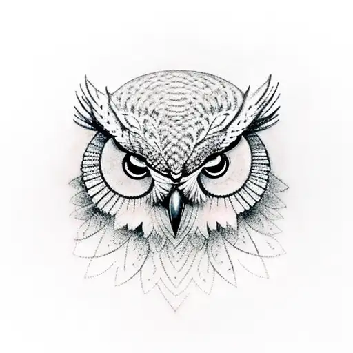 A realistic depiction of a majestic owl perched on a tree branch, symbolizing wisdom and the connection between the spiritual and natural world tattoo design idea