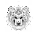 A traditional-style tattoo featuring a powerful bear surrounded by symbols of abundance and prosperity, representing the client's druid shaman occupation tattoo design idea