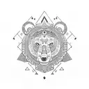 A traditional-style tattoo featuring a powerful bear surrounded by symbols of abundance and prosperity, representing the client's druid shaman occupation tattoo design idea
