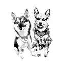 dog paws with dog names  : Anouk (Husky), Dobby (chihuahua), Taco Bell (chihuahua), Merlin (Chihuahua) tattoo design idea