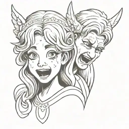 angel crying and devil smiling  tattoo design idea