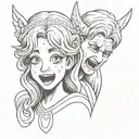 angel crying and devil smiling  tattoo design idea
