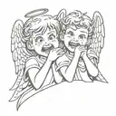 angel crying and devil smiling  tattoo design idea