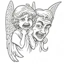 angel crying and devil smiling  tattoo design idea