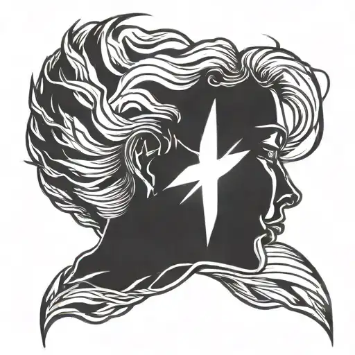 cross with lightning bolt behind ear  tattoo design idea