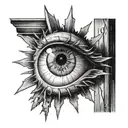A half opened eye with sun rays coming out of it with a holy cross under it  tattoo design idea