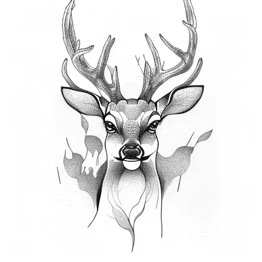 deer in fog forest tattoo design idea