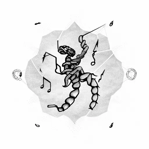 Scorpio constellation intertwined with a musical staff and notes tattoo design idea