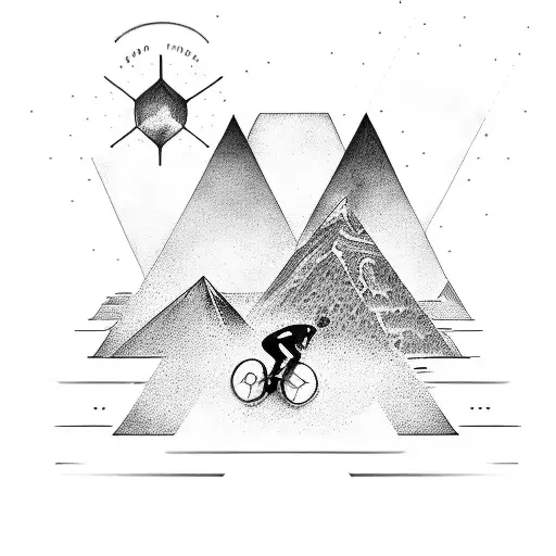 cycling sport in pyramid, in the corners( friendship, mentality, family, dreams) tattoo design idea