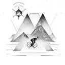 cycling sport in pyramid, in the corners( friendship, mentality, family, dreams) tattoo design idea