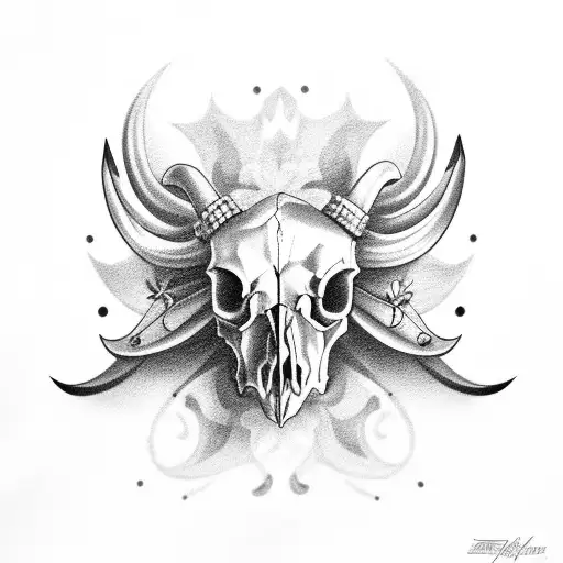 steer skull with lilies  tattoo design idea