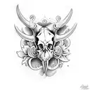 steer skull with lilies  tattoo design idea
