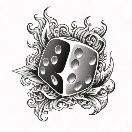 dice rolling and flames tattoo design idea