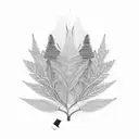 A minimalist design of a narcan nasal spray bottle surrounded by delicate forest foliage, symbolizing the life-saving nature of narcan in addiction recovery tattoo design idea