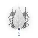 A minimalist design of a narcan nasal spray bottle surrounded by delicate forest foliage, symbolizing the life-saving nature of narcan in addiction recovery tattoo design idea