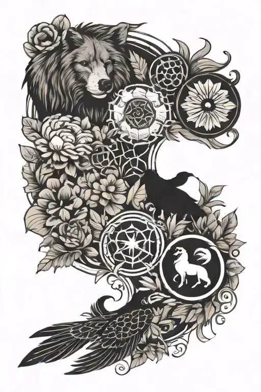sturgeon, bear paw, eagle talon, raven claw, wolf paw, buffalo print, turtle track, bee, ojibwe florals    tattoo design idea